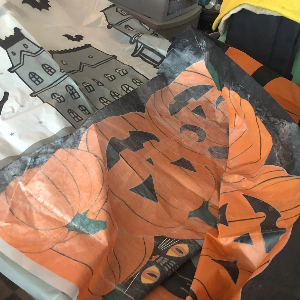 ❤️ Halloween Spooky Pumpkin & Black Cat Plastic Shower Curtain